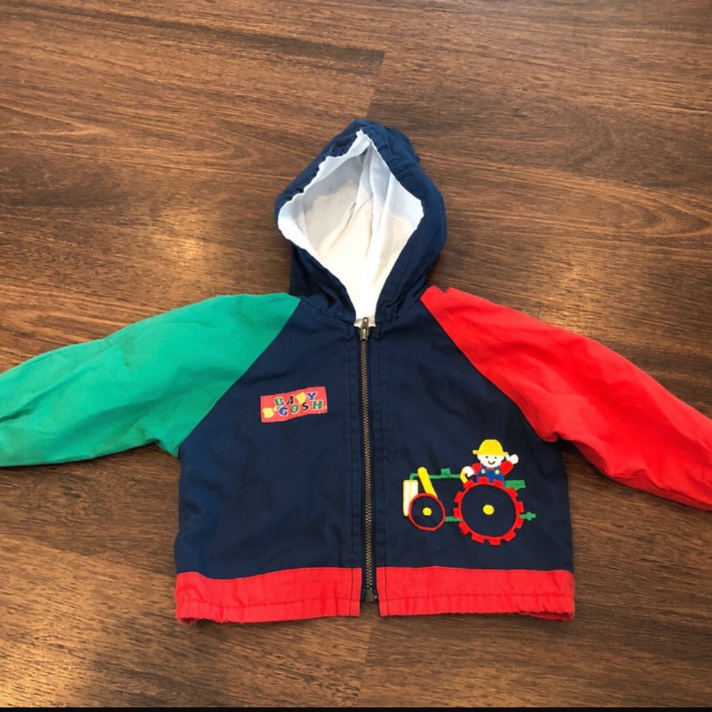 Vintage Oshkosh baby bgosh tractors color-block zip-up jacket 12m